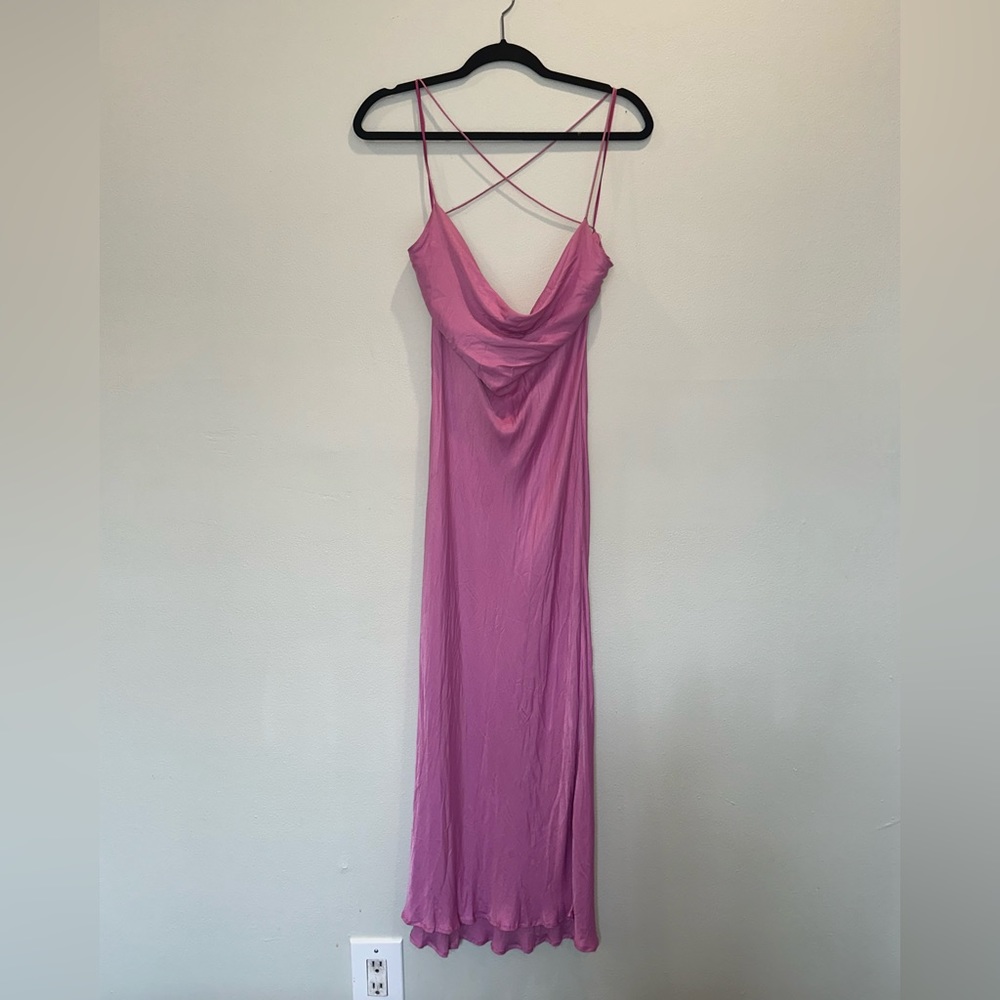 Pink Silk Cowl Neck Midi Dress Zara